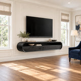 TV stand with storage in natural solid wood featuring a shelf and three drawers