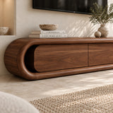 Wide entertainment console with smooth closed fronts keeps media storage neat and clean
