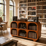 Rounded Natural Solid Wood Record Player Stand With Six Vinyl Cubbies - Arboriswood - 4