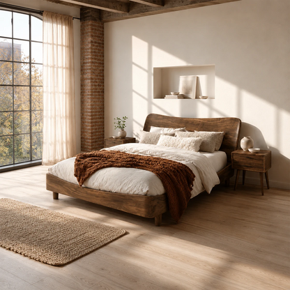 Rounded Panel Wooden Bed Frame in Natural Solid Wood for Loft Bedrooms - ArborisWood - 2
