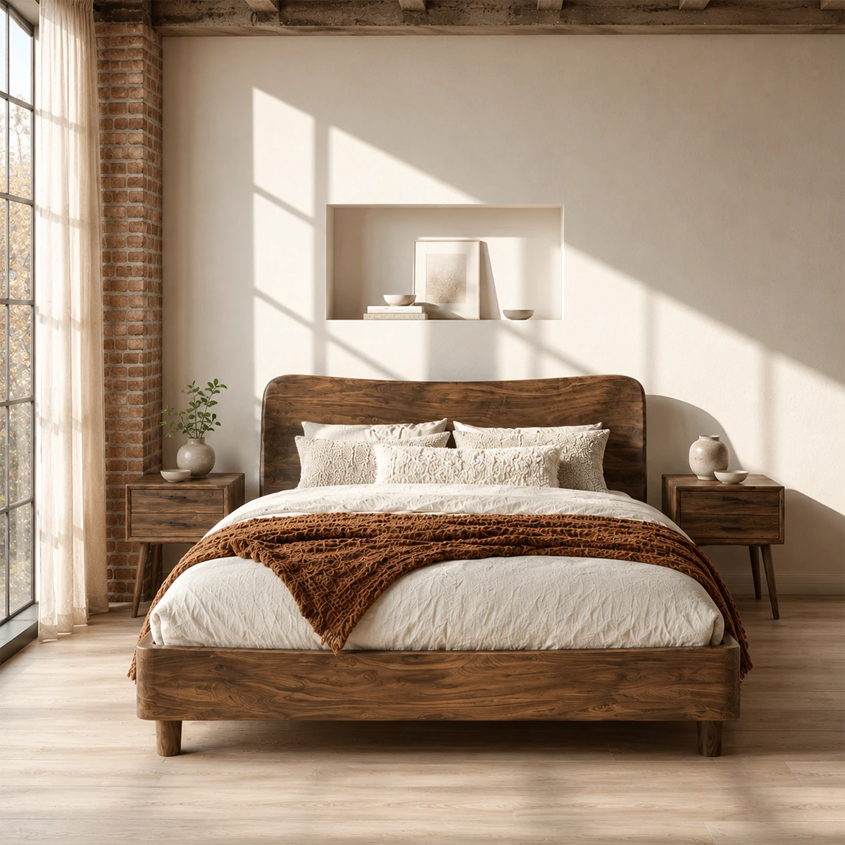 Rounded Panel Wooden Bed Frame in Natural Solid Wood for Loft Bedrooms - ArborisWood - 3