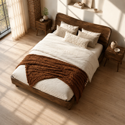 Rounded Panel Wooden Bed Frame in Natural Solid Wood for Loft Bedrooms - ArborisWood - 5