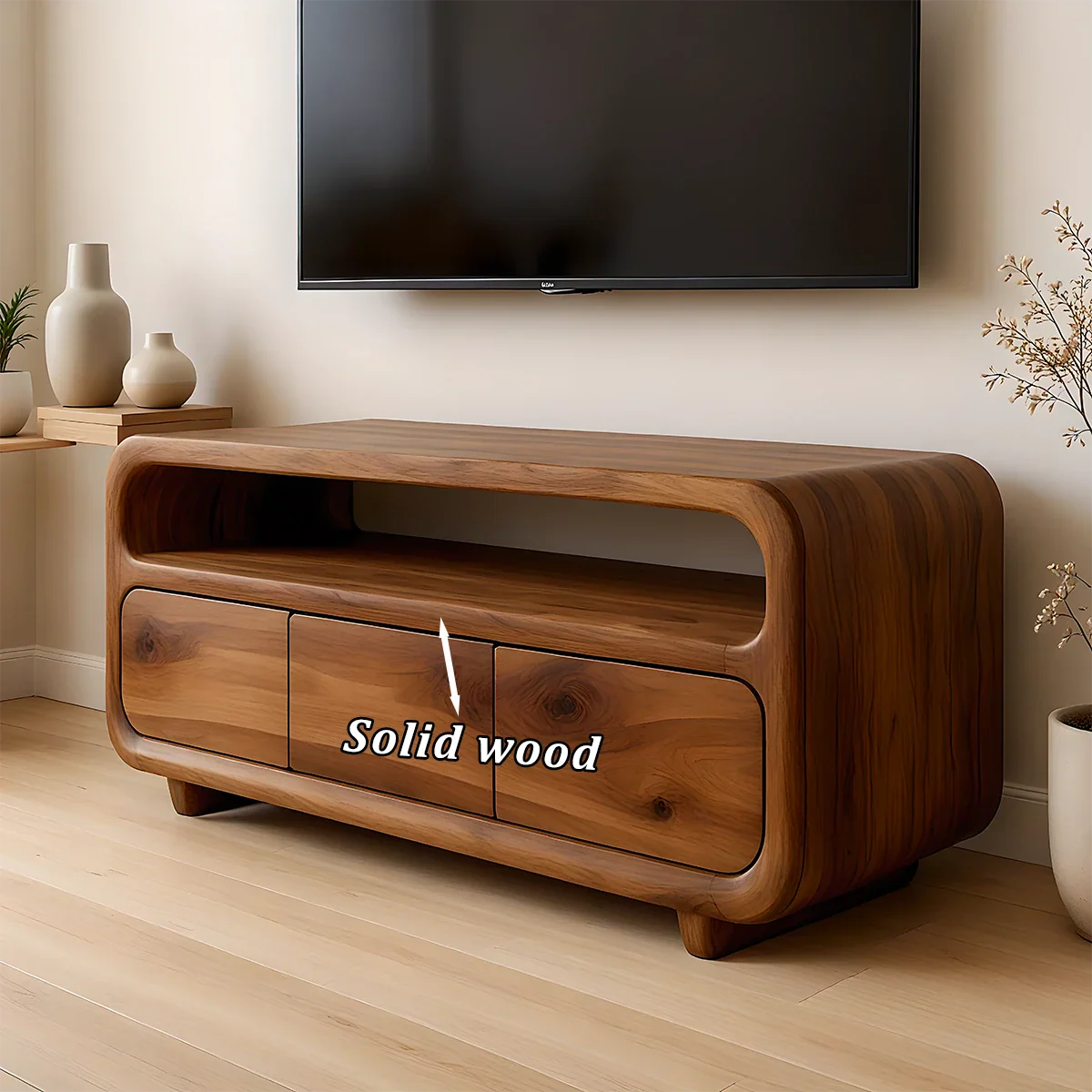 Rounded Sculptural TV Stand Solid Wood Media Console Low Profile - ArborisWood - 10