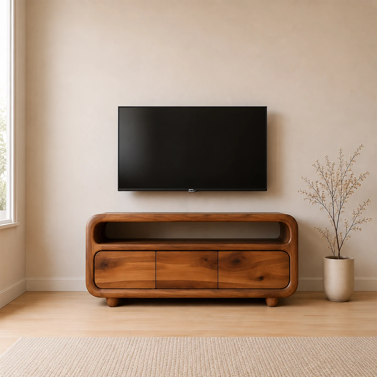 Rounded Sculptural TV Stand Solid Wood Media Console Low Profile - ArborisWood - 12