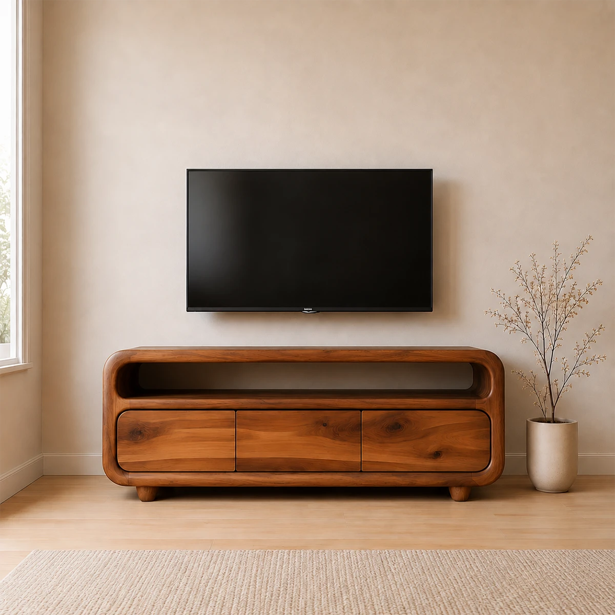 Rounded Sculptural TV Stand Solid Wood Media Console Low Profile - ArborisWood - 13
