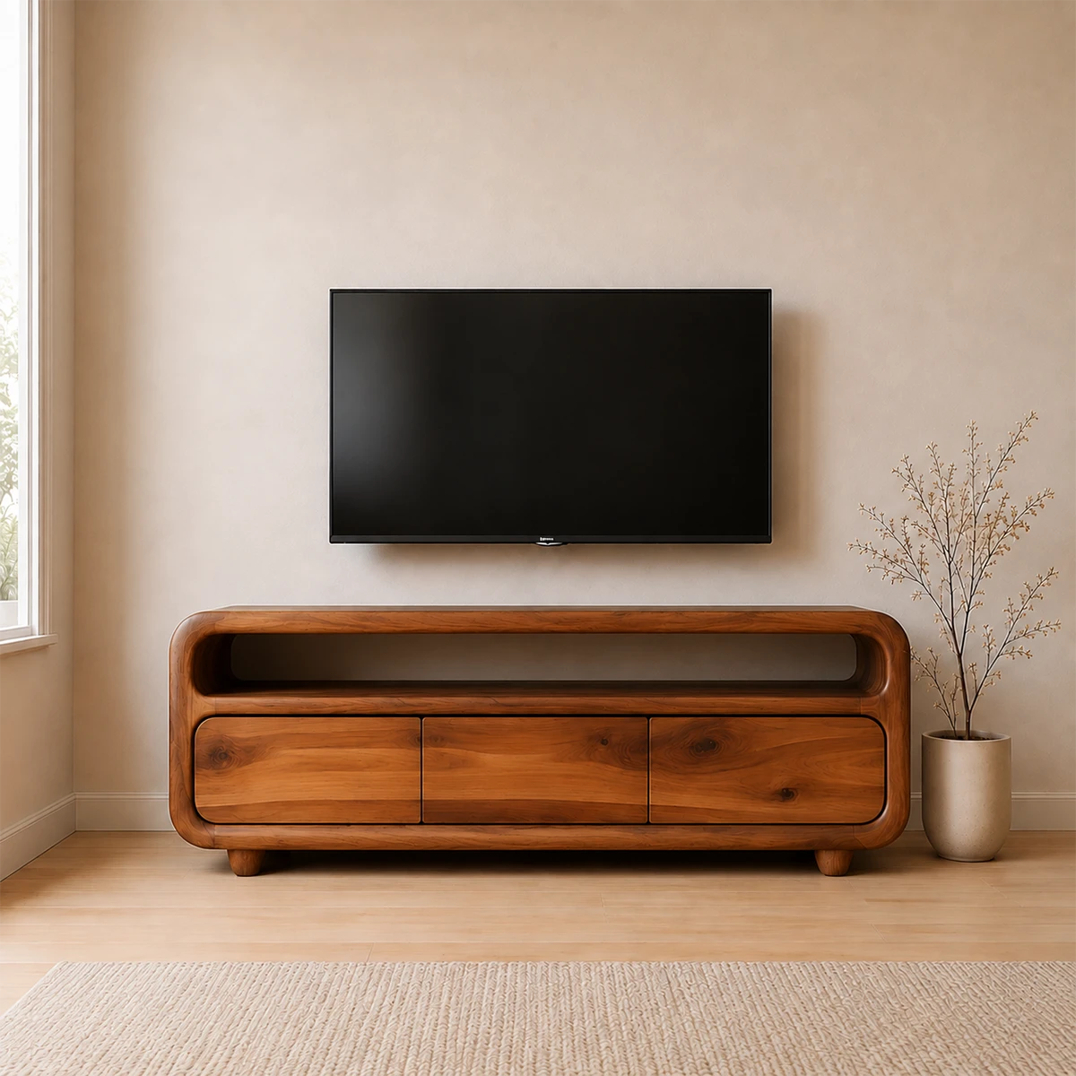 Rounded Sculptural TV Stand Solid Wood Media Console Low Profile - ArborisWood - 14