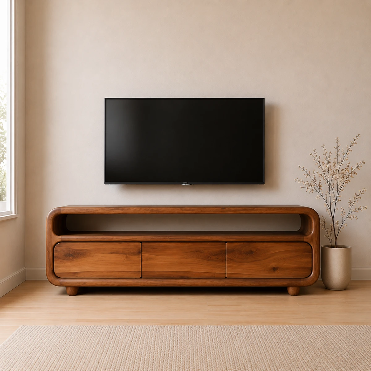 Rounded Sculptural TV Stand Solid Wood Media Console Low Profile - ArborisWood - 15