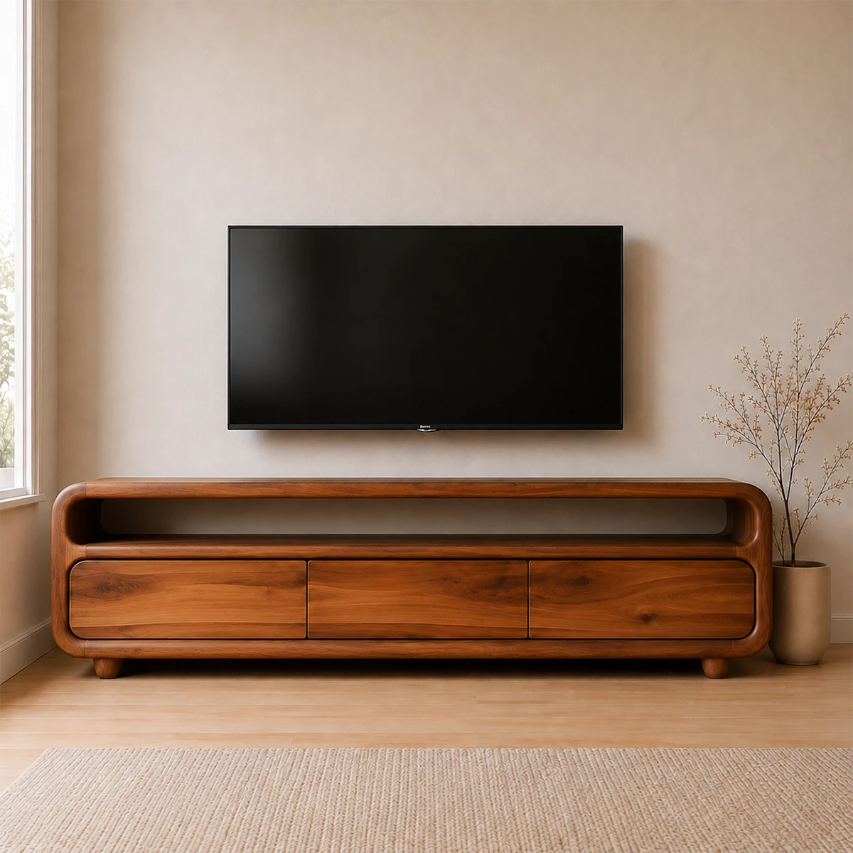 Rounded Sculptural TV Stand Solid Wood Media Console Low Profile - ArborisWood - 16