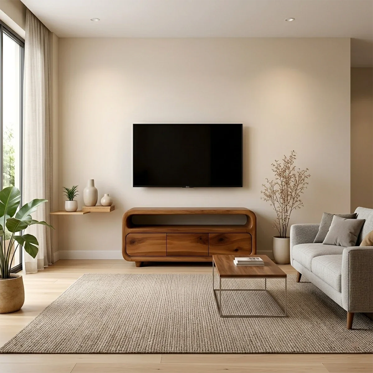 Rounded Sculptural TV Stand Solid Wood Media Console Low Profile - ArborisWood - 2