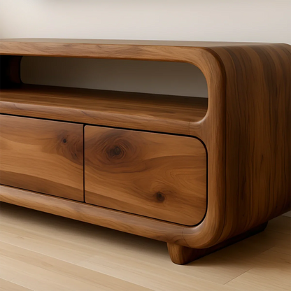 Rounded Sculptural TV Stand Solid Wood Media Console Low Profile - ArborisWood - 3