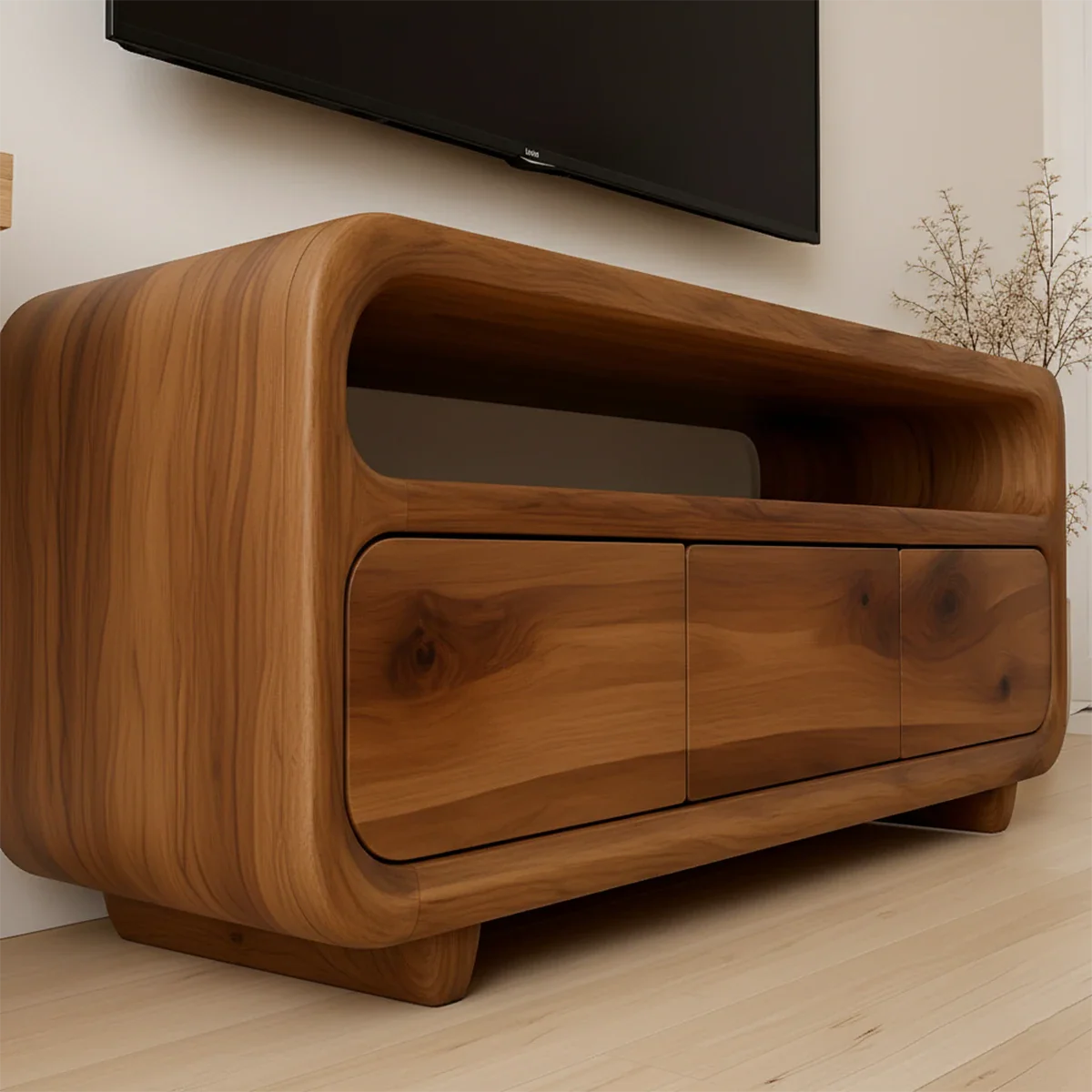 Rounded Sculptural TV Stand Solid Wood Media Console Low Profile - ArborisWood - 4