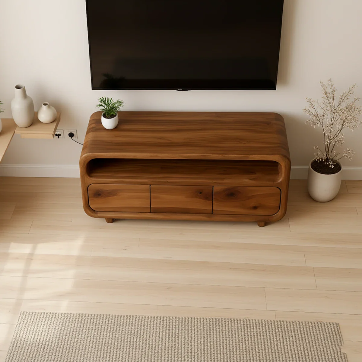 Rounded Sculptural TV Stand Solid Wood Media Console Low Profile - ArborisWood - 5