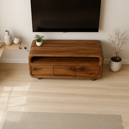 Rounded Sculptural TV Stand Solid Wood Media Console Low Profile - ArborisWood - 5