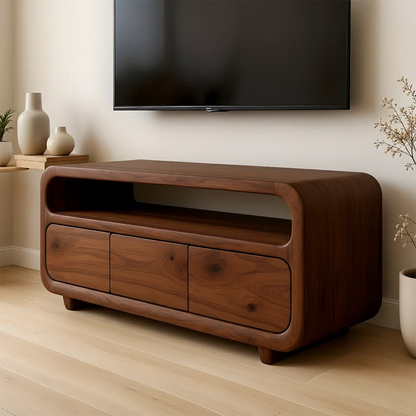 Rounded Sculptural TV Stand Solid Wood Media Console Low Profile - ArborisWood - 7