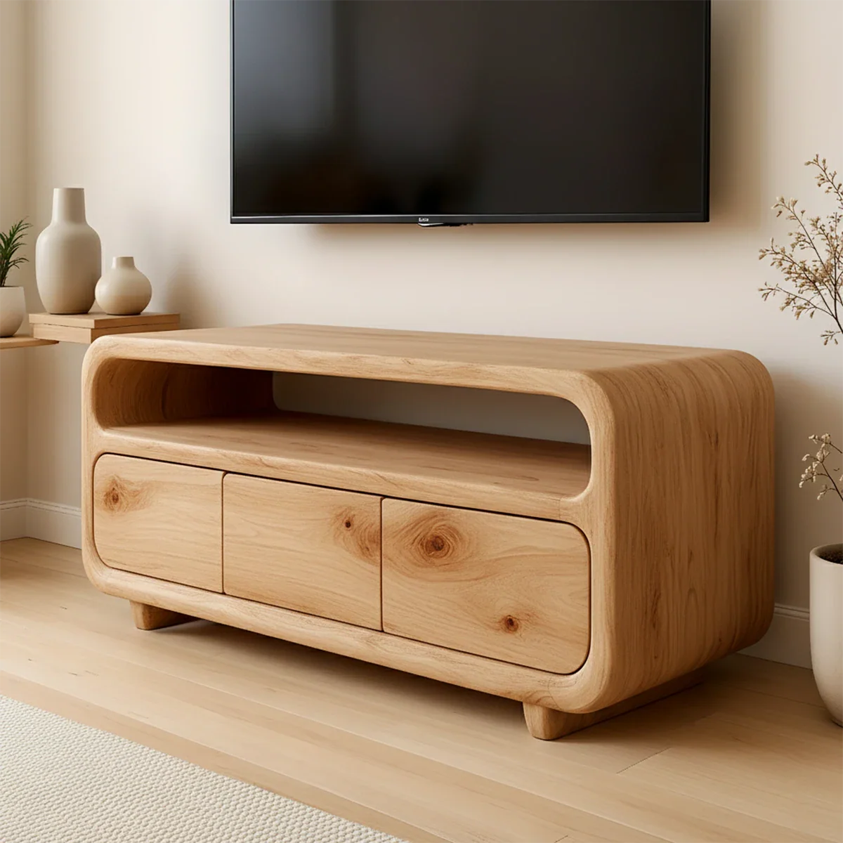 Rounded Sculptural TV Stand Solid Wood Media Console Low Profile - ArborisWood - 8