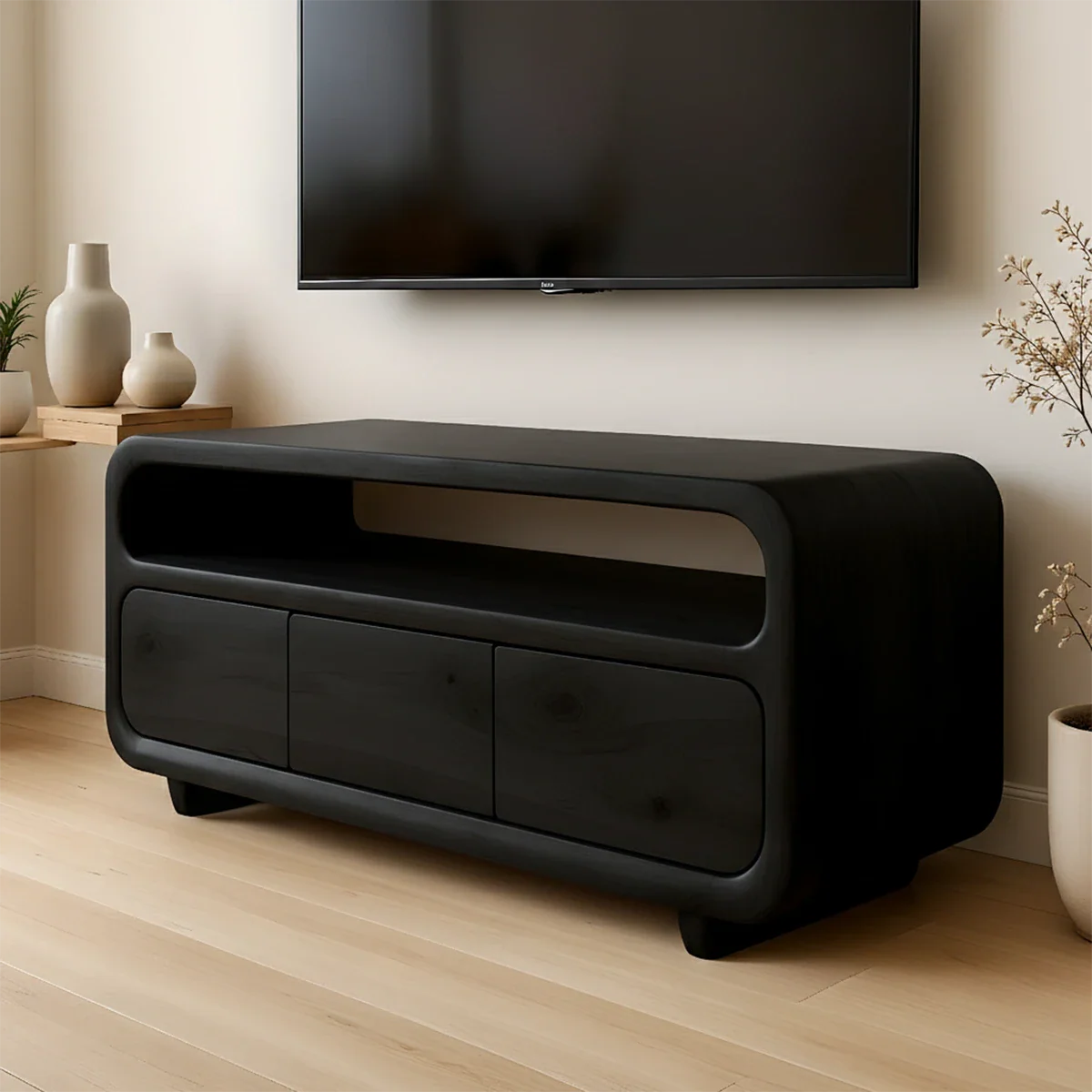 Rounded Sculptural TV Stand Solid Wood Media Console Low Profile - ArborisWood - 9