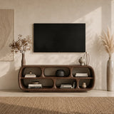 Rounded Solid Wood TV Stand with Sculptural Open Shelf Storage Console - Arboriswood - 12