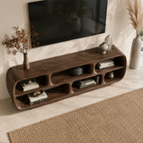 Rounded Solid Wood TV Stand with Sculptural Open Shelf Storage Console - Arboriswood - 5