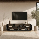 Rounded Solid Wood TV Stand with Sculptural Open Shelf Storage Console - Arboriswood - 8
