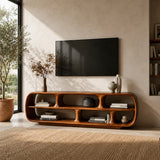 Rounded Solid Wood TV Stand with Sculptural Open Shelf Storage Console - Arboriswood - 9