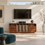 Perfect as a record storage cabinet, this solid wood TV console keeps media tidy
