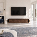 Modern television media cabinet in solid wood with rounded ends and wave drawers
