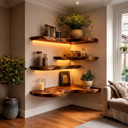 Rustic Corner Floating Shelves Solid Wood Wall Mounted Storage - ArborisWood - 5