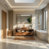 Rustic Natural Solid Wood Bathroom Vanity With Open Shelf And Drawers - Arboriswood - 3