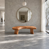 Rustic Wood Bench with Curved Live-Edge Slab Seat on Twin Pedestal Block Legs - Arboriswood - 12