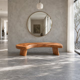 Rustic Wood Bench with Curved Live-Edge Slab Seat on Twin Pedestal Block Legs - Arboriswood - 13