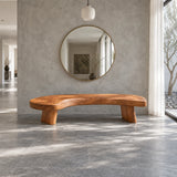 Rustic Wood Bench with Curved Live-Edge Slab Seat on Twin Pedestal Block Legs - Arboriswood - 14