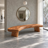 Rustic Wood Bench with Curved Live-Edge Slab Seat on Twin Pedestal Block Legs - Arboriswood - 2