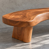 Rustic Wood Bench with Curved Live-Edge Slab Seat on Twin Pedestal Block Legs - Arboriswood - 4