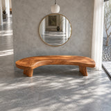 Rustic Wood Bench with Curved Live-Edge Slab Seat on Twin Pedestal Block Legs - Arboriswood - 5