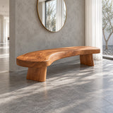 Rustic Wood Bench with Curved Live-Edge Slab Seat on Twin Pedestal Block Legs - Arboriswood - 6