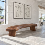 Rustic Wood Bench with Curved Live-Edge Slab Seat on Twin Pedestal Block Legs - Arboriswood - 8