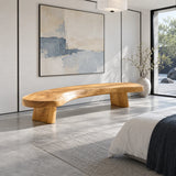 Rustic Wood Bench with Curved Live-Edge Slab Seat on Twin Pedestal Block Legs - Arboriswood - 9