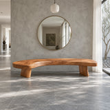 Rustic Wood Bench with Curved Live-Edge Slab Seat on Twin Pedestal Block Legs - Arboriswood