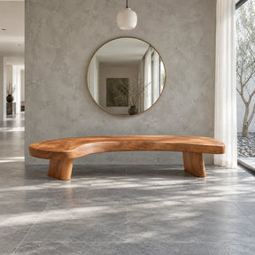 Rustic Wood Bench with Curved Live-Edge Slab Seat on Twin Pedestal Block Legs - Arboriswood