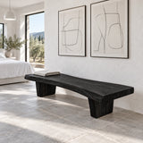 Rustic Wood Bench with Live-Edge Slab Seat on Two Inset Trapezoidal Block Legs - Arboriswood - 10