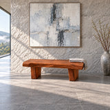 Rustic Wood Bench with Live-Edge Slab Seat on Two Inset Trapezoidal Block Legs - Arboriswood - 11