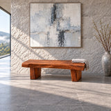 Rustic Wood Bench with Live-Edge Slab Seat on Two Inset Trapezoidal Block Legs - Arboriswood - 12