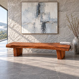 Rustic Wood Bench with Live-Edge Slab Seat on Two Inset Trapezoidal Block Legs - Arboriswood - 2