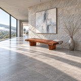 Rustic Wood Bench with Live-Edge Slab Seat on Two Inset Trapezoidal Block Legs - Arboriswood - 3