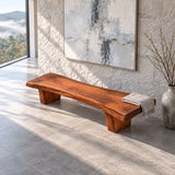 Rustic Wood Bench with Live-Edge Slab Seat on Two Inset Trapezoidal Block Legs - Arboriswood - 5