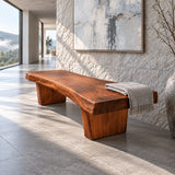 Rustic Wood Bench with Live-Edge Slab Seat on Two Inset Trapezoidal Block Legs - Arboriswood - 6