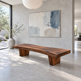 Rustic Wood Bench with Live-Edge Slab Seat on Two Inset Trapezoidal Block Legs - Arboriswood - 8