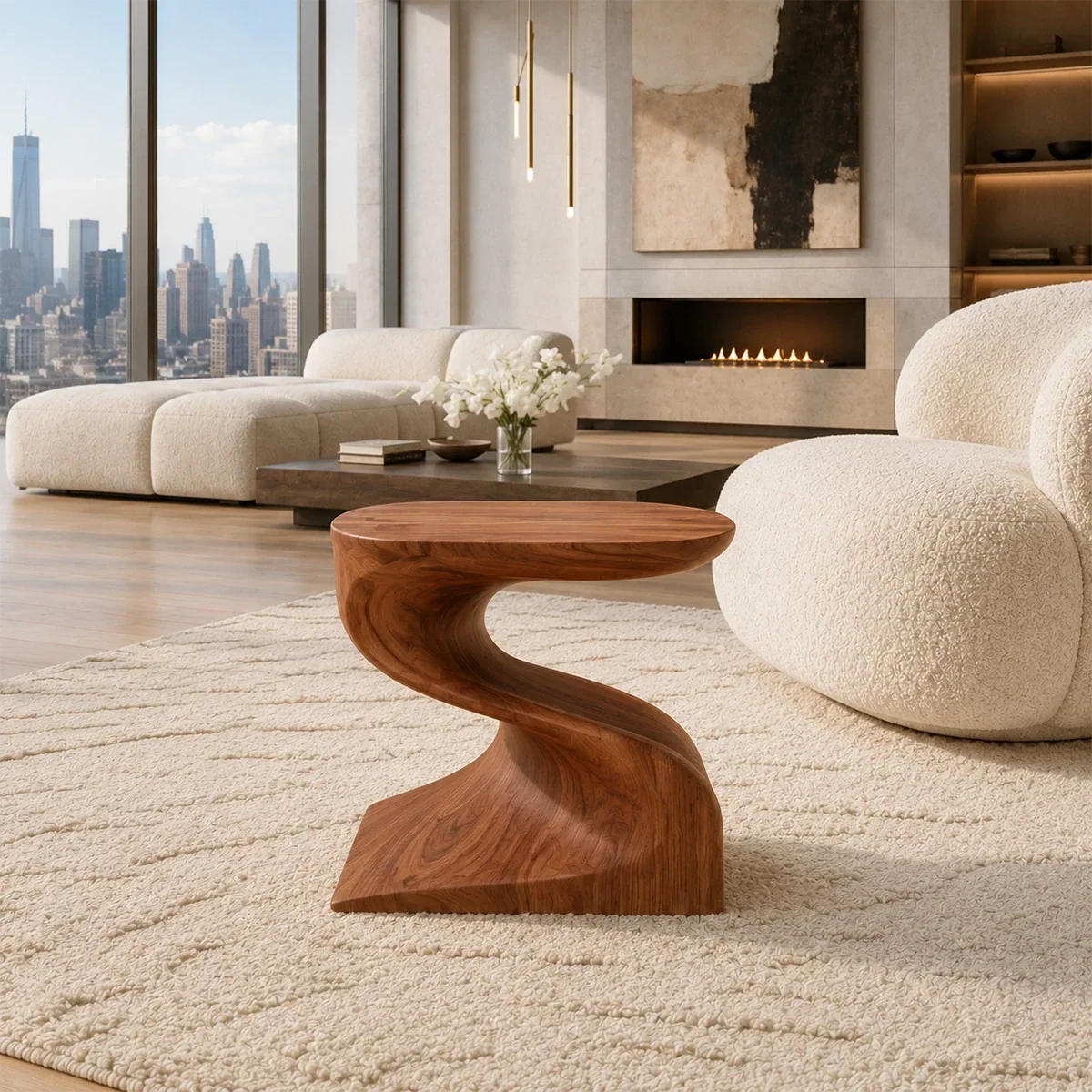 Accent end table featuring a flowing pedestal form and compact top for modern decor