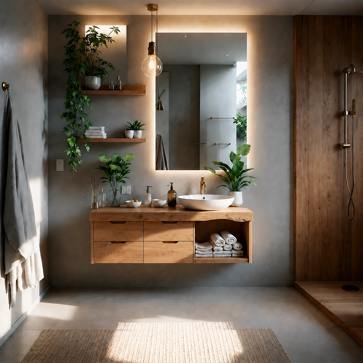 Organic Live Edge Solid Wood Floating Vanity With Drawer Storage