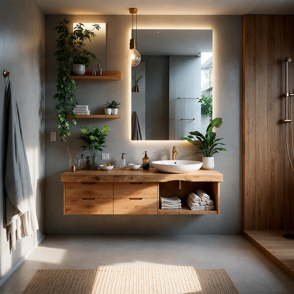 Organic Live Edge Solid Wood Floating Vanity With Drawer Storage